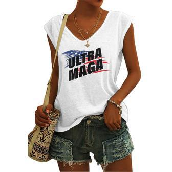 Ultra Maga Pro American Pro Freedom Ultra-Maga Ultra Mega Pro Trump Women's V-neck Tank Top | Mazezy