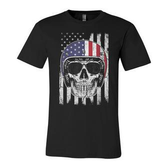 4Th Of July American Flag Skull Motorcycle T Men Dad Unisex Jersey Short Sleeve Crewneck Tshirt - Seseable