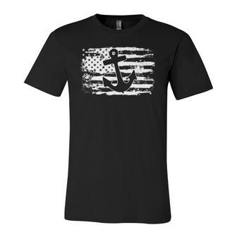 Anchor American Flag Boat Captain Jersey T-Shirt | Mazezy