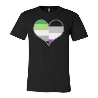 Asexual Aromantic Pride Flag Heart Nonsexual Equality Month Jersey T-Shirt | Mazezy