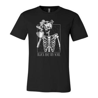 Black Coffee Like My Soul Skeleton Java Or Die Jersey T-Shirt | Mazezy
