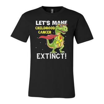 Dinosaur Yellow Ribbon Childhood Cancer Awareness Jersey T-Shirt | Mazezy