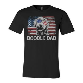 Doodle Dad Goldendoodle Dog American Flag 4Th Of July Unisex Jersey Short Sleeve Crewneck Tshirt - Seseable