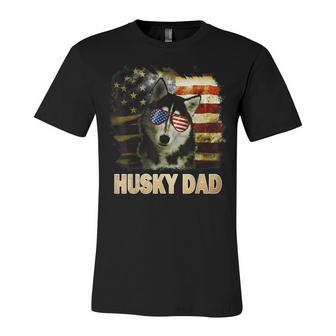 Funny Best Husky Dad Ever American Flag 4Th Of July Vintage Unisex Jersey Short Sleeve Crewneck Tshirt - Seseable