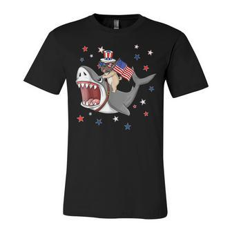 Funny Pug Shark 4Th Of July Dog Mom Dad Puppy Lover Unisex Jersey Short Sleeve Crewneck Tshirt - Seseable