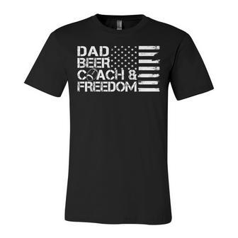 Mens Dad Beer Coach & Freedom Football Us Flag 4Th Of July Unisex Jersey Short Sleeve Crewneck Tshirt - Seseable