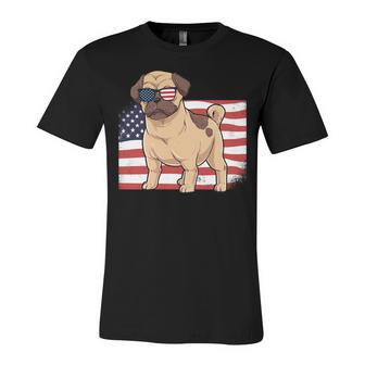 Pug Dad & Mom American Flag 4Th Of July Usa Funny Pug Lover Unisex Jersey Short Sleeve Crewneck Tshirt - Seseable
