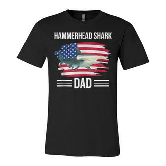 Shark Us Flag 4Th Of July Fathers Day Hammerhead Shark Dad Unisex Jersey Short Sleeve Crewneck Tshirt - Seseable