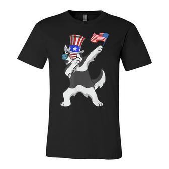 Siberian Husky Dabbing Dog Dad 4Th Of July Unisex Jersey Short Sleeve Crewneck Tshirt - Seseable