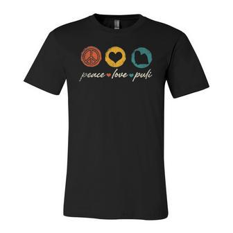Vintage Peace Love Puli Dog Lover Jersey T-Shirt | Mazezy