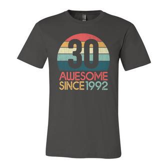 30Th Birthday Vintage Retro 30 Years Old Awesome Since 1992 Jersey T-Shirt | Mazezy