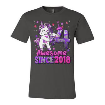 4 Years Old Unicorn Flossing 4Th Birthday Girl Unicorn Party T-Shirt Unisex Jersey Short Sleeve Crewneck Tshirt | Seseable UK