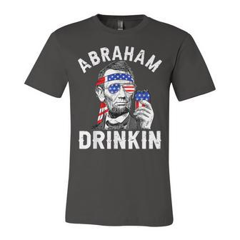 4Th Of July Abraham Drinking Merica Abe Lincoln Beer Lover Unisex Jersey Short Sleeve Crewneck Tshirt - Seseable