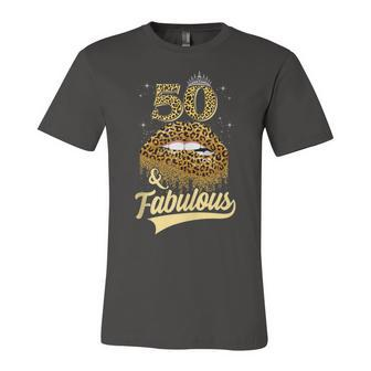 50 And Fabulous Queen Happy Birthday 50Th Leopard Sexy Lips Unisex Jersey Short Sleeve Crewneck Tshirt - Seseable