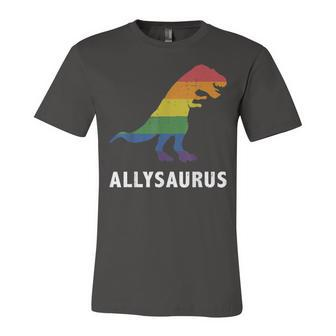 Allysaurus Dinosaur In Rainbow Flag For Ally Lgbt Pride Jersey T-Shirt | Mazezy