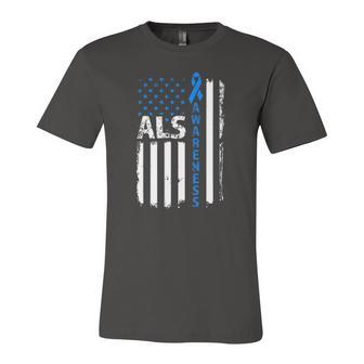 Als Awareness Blue Ribbon Us America Flag 2022 Jersey T-Shirt | Mazezy