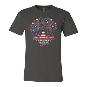 American Tree 4Th Of July Usa Flag Hearts Roots Patriotic Jersey T-Shirt | Mazezy