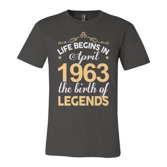April 1963 Birthday Life Begins In April 1963 V2 Unisex Jersey Short Sleeve Crewneck Tshirt - Seseable
