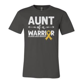 Aunt Of A Warrior Golden Ribbon Childhood Cancer Awareness Jersey T-Shirt | Mazezy