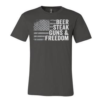 Beer Steak Guns & Freedom - 4Th July Usa Flag Drinking Bbq Unisex Jersey Short Sleeve Crewneck Tshirt - Seseable