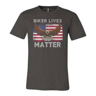 Biker Lives Matter Distressed American Flag Bald Eagle Jersey T-Shirt | Mazezy