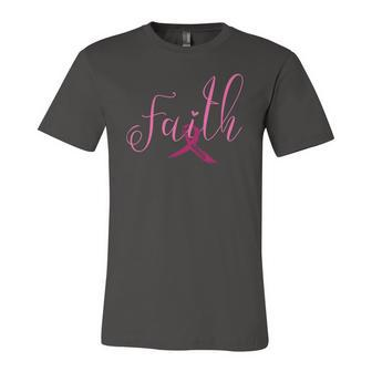 Breast Cancer Awareness Ribbon Faith Love Hope Pink Ribbon Jersey T-Shirt | Mazezy