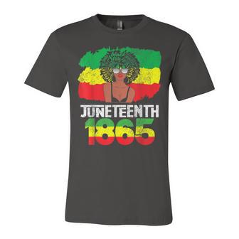 Celebrate Juneteenth Messy Bun Black 1865 Jersey T-Shirt | Mazezy