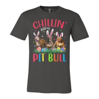 Chillin With My Pit Bull Easter Eggs Happy Easter T-Shirt Unisex Jersey Short Sleeve Crewneck Tshirt - Seseable