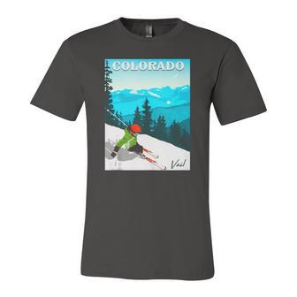 Colorado Vail Mountains Retro Travel Graphic Jersey T-Shirt | Mazezy