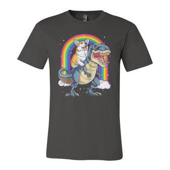 Corgi Riding Dinosaurrex Boys Girls Space Galaxy Rainbow Raglan Baseball Tee Jersey T-Shirt | Mazezy