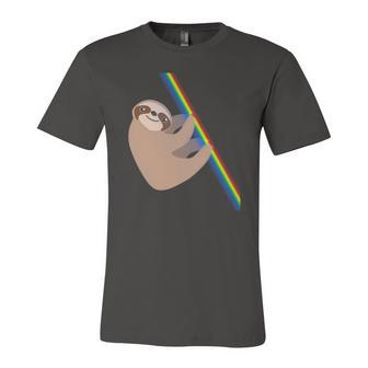 Cute Sloth Design - New Sloth Climbing A Rainbow Unisex Jersey Short Sleeve Crewneck Tshirt