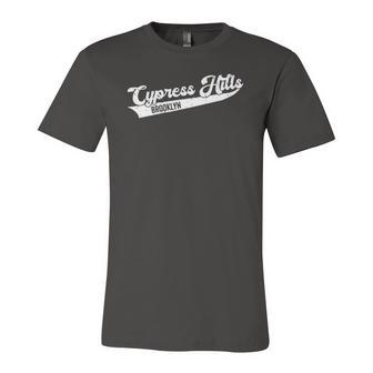 Cypress Hills Brooklyn Typographic Distressed Jersey T-Shirt | Mazezy