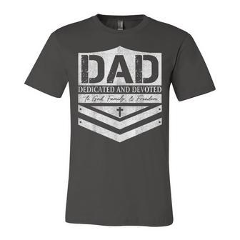 Dad Dedicated And Devoted Happy Fathers Day Jersey T-Shirt | Mazezy
