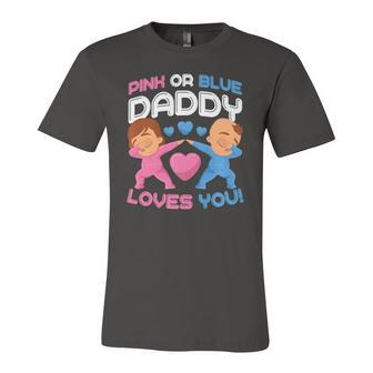 Daddy Loves You Pink Blue Gender Reveal Newborn Announcement Jersey T-Shirt | Mazezy