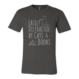 Easily Distracted Cats And Books Cat And Book Tee Jersey T-Shirt | Mazezy