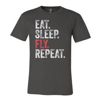 Eat Sleep Fly Repeat Aviation Pilot Vintage Distressed Jersey T-Shirt | Mazezy