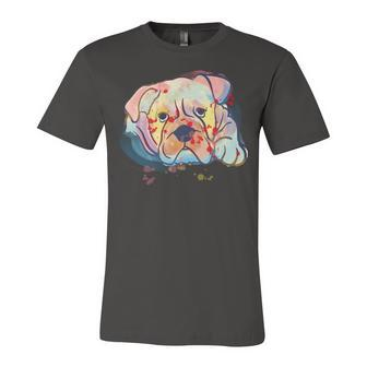 English Bulldog Abstract Watercolor Graphic Design Unisex Jersey Short Sleeve Crewneck Tshirt - Monsterry