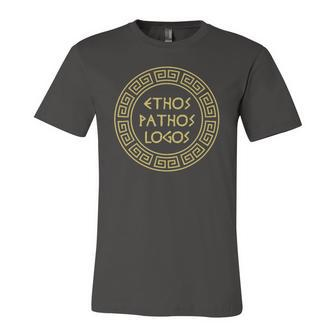 Ethos Pathos Logos Aristotle Greek Meander Jersey T-Shirt | Mazezy