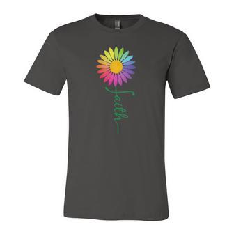 Faith Cross Flower Rainbow Christian Jersey T-Shirt | Mazezy