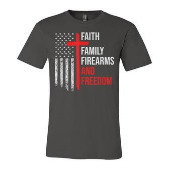 Faith Family Firearms And Freedom 4Th Of July Flag Christian Unisex Jersey Short Sleeve Crewneck Tshirt - Seseable