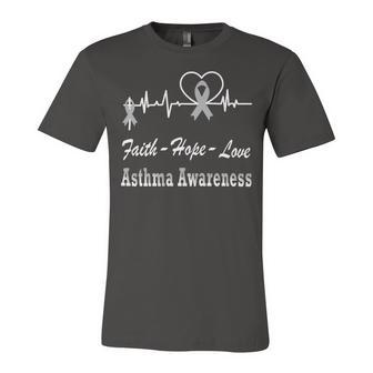 Faith Hope Love Asthma Awareness Heartbeat Christian Cross Grey Ribbon Asthma Asthma Awareness Unisex Jersey Short Sleeve Crewneck Tshirt | Favorety DE