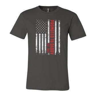 Fathers Day Promoted To Daddy Est 2022 American Flag Jersey T-Shirt | Mazezy