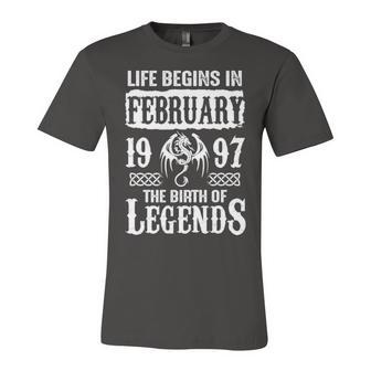 February 1997 Birthday Life Begins In February 1997 Unisex Jersey Short Sleeve Crewneck Tshirt - Seseable