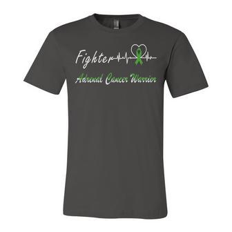 Fighter Adrenal Cancer Warrior Heartbeat Green Ribbon Adrenal Cancer Adrenal Cancer Awareness Unisex Jersey Short Sleeve Crewneck Tshirt | Favorety UK