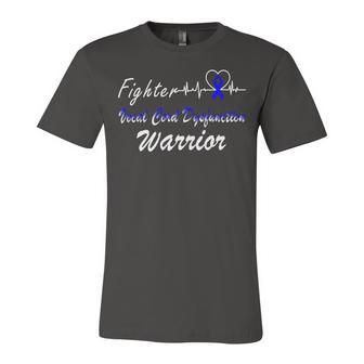 Fighter Vocal Cord Dysfunction Warrior Heartbeat Blue Ribbon Vcd Vocal Cord Dysfunction Awareness Unisex Jersey Short Sleeve Crewneck Tshirt | Favorety CA