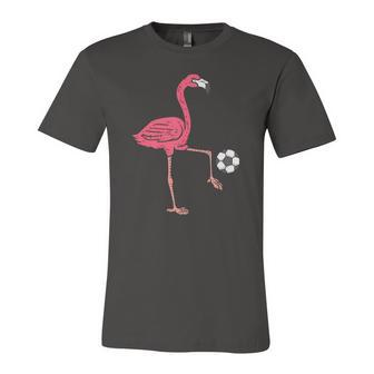 Flamingo Playing Soccer Football Player Kids Jersey T-Shirt | Mazezy
