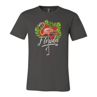 Florida Flamingo Hibiscus Flower Jersey T-Shirt | Mazezy