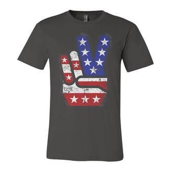 Fourth 4Th Of July Shirt American Flag Peace Sign Hand Tee Unisex Jersey Short Sleeve Crewneck Tshirt - Seseable