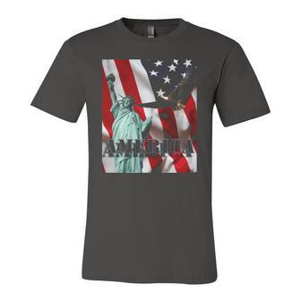 Fourth Of July Flag Eagle Statue Of Liberty American Patriot Jersey T-Shirt | Mazezy
