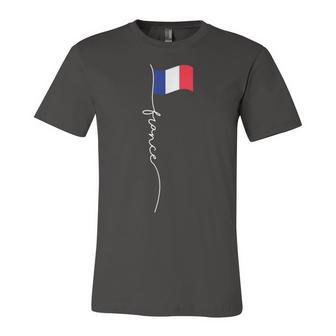 France Signature Flag Pole - Elegant Patriotic French Flag Unisex Jersey Short Sleeve Crewneck Tshirt - Seseable